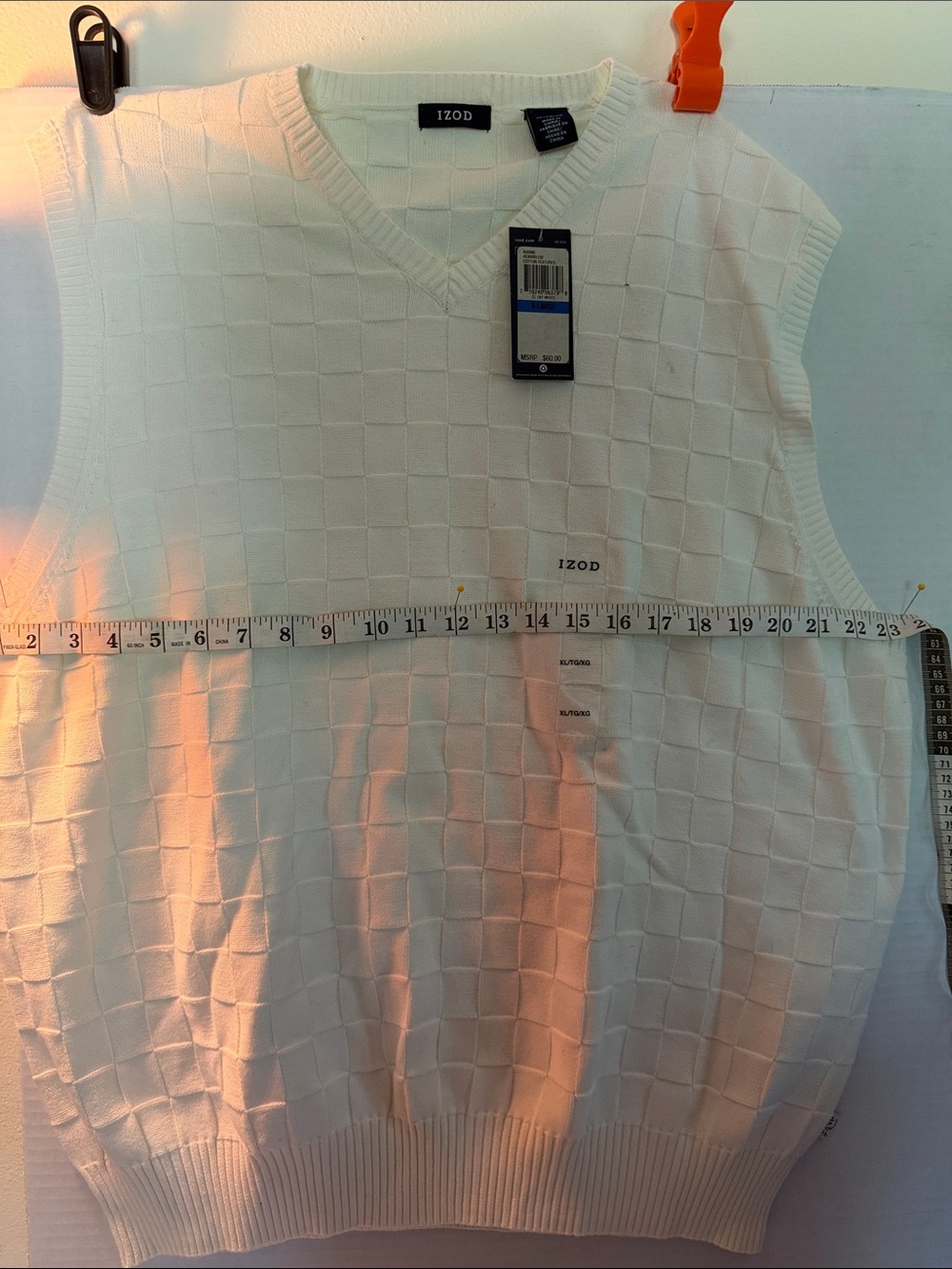 Izod Cream Textured V-Neck Sweater Vest